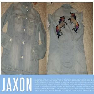 NWT SMALL LULAROE JAXON DENIM JACKET UNICORN